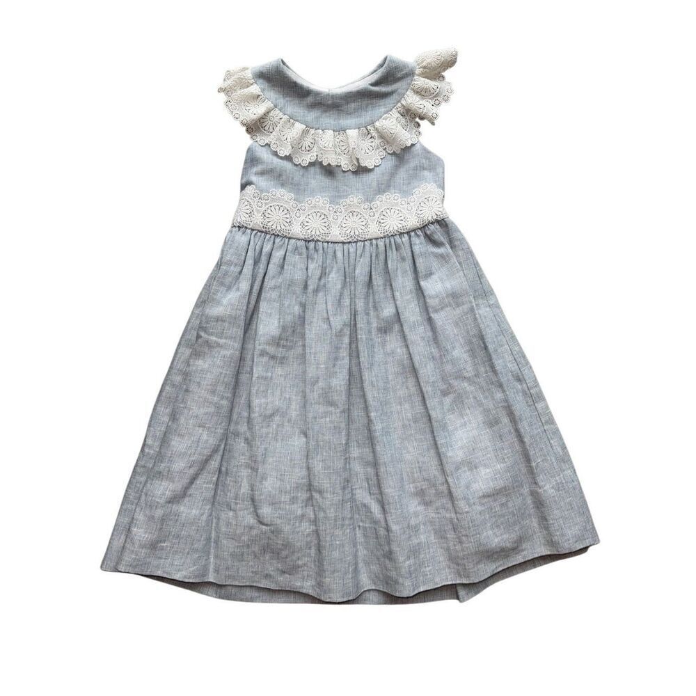 Bailey Boys Vintage Inspired Linen/Cotton Blend Dress With Delicate Lace Feature - Picture 2 of 12